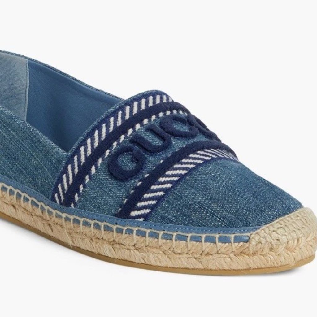 Authentic Gucci Ines Espadrille Flat Denim Blue Eu 36.5